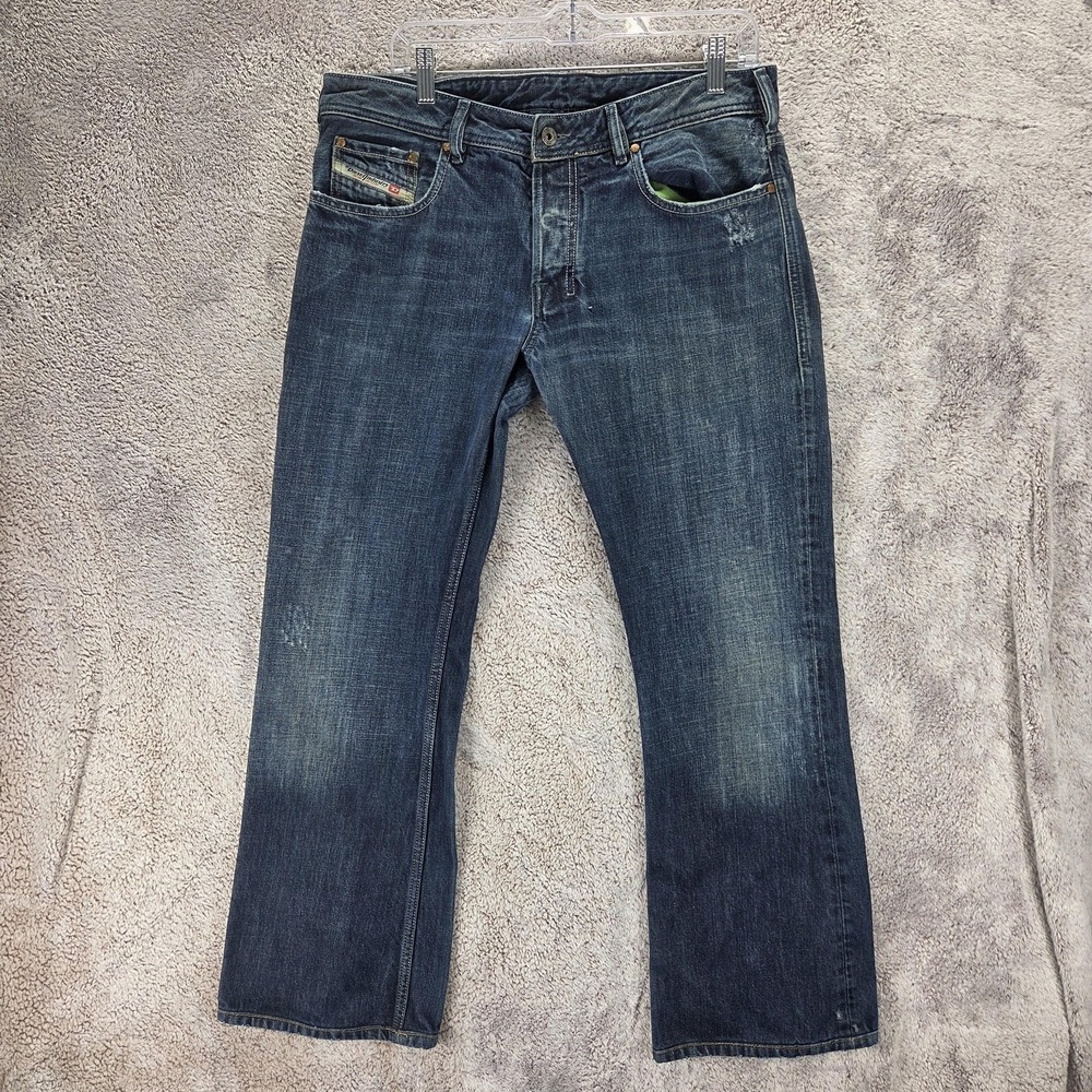 Diesel Jeans Mens 33x32 Blue Zathan Regular Bootcut Made Italy Altered Hem 0071S